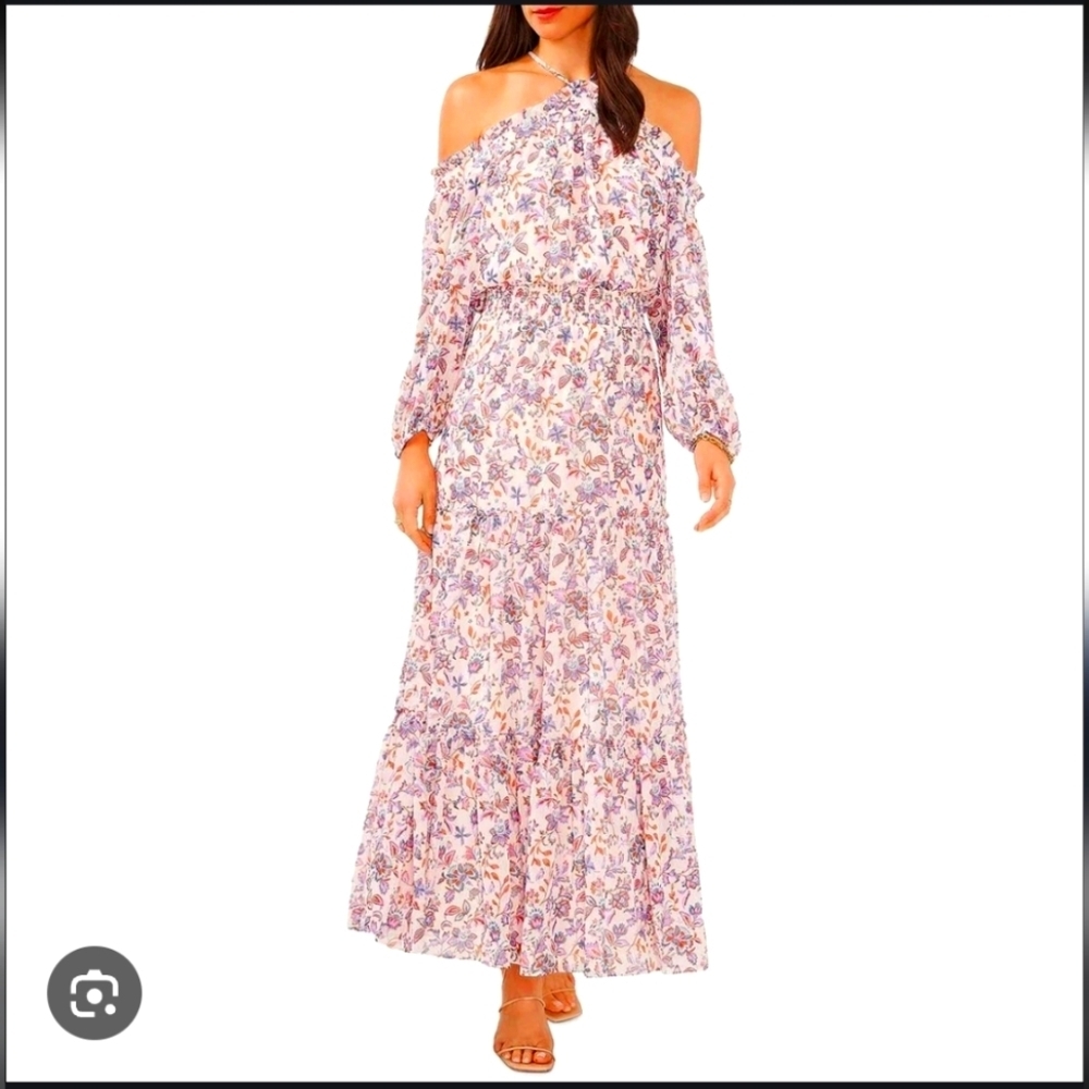 Floral Purple Halter Neck Cold Shoulder Maxi Dress....Size:XL